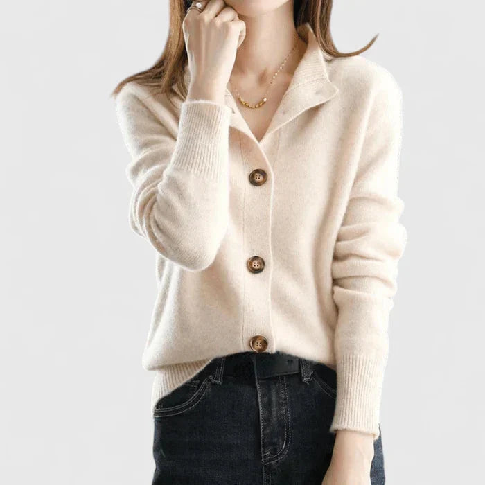 Elowen | Women's Classic Knit Cardigan, Soft Wool Blend Layering Sweater