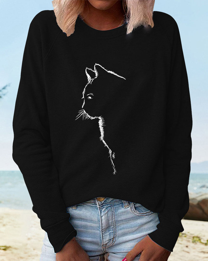 Helga | Women's Cat Print Sweater, Soft Knit Casual Pullover for Everyday Wear