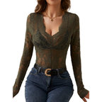 Briar | Lace Body V-Neck Top with Long Sleeves | Chic and Feminine