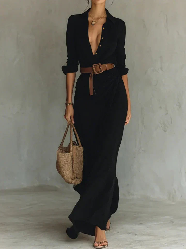 Amelia | Lapel-Wrap Maxi Dress | Elegant and Flowing