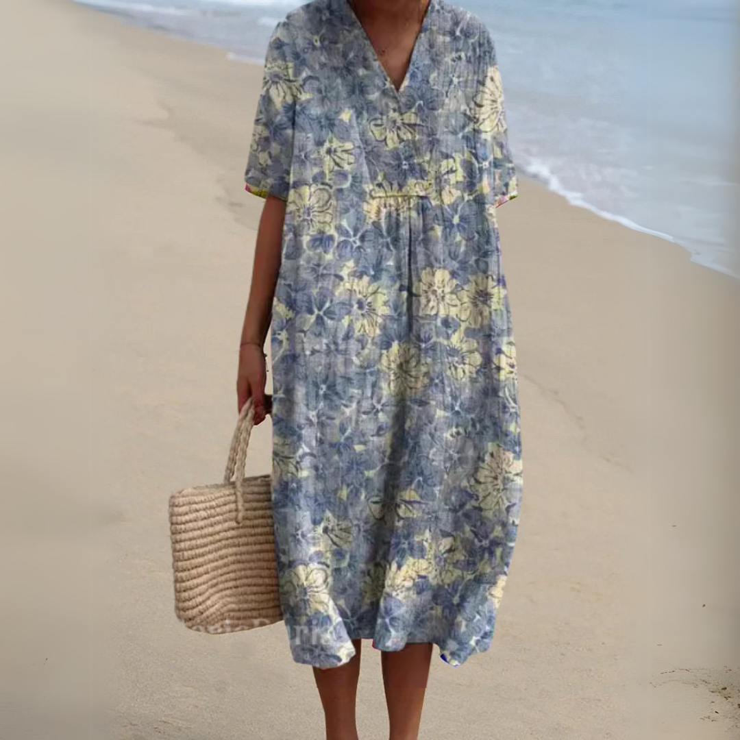 Lowri | Floral Short Sleeve Midi Dress | Feminine Elegance for Every Occasion