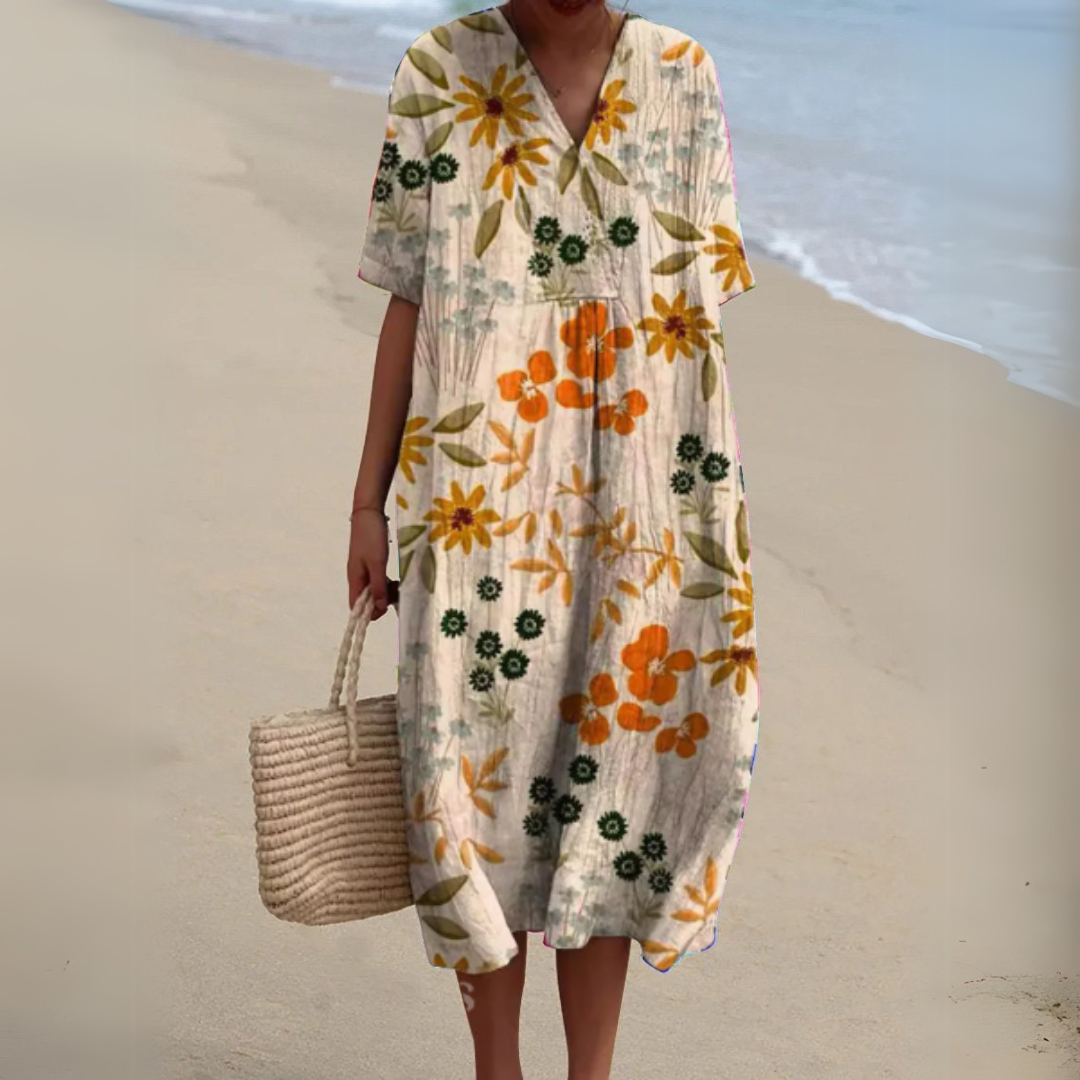 Lowri | Floral Short Sleeve Midi Dress | Feminine Elegance for Every Occasion