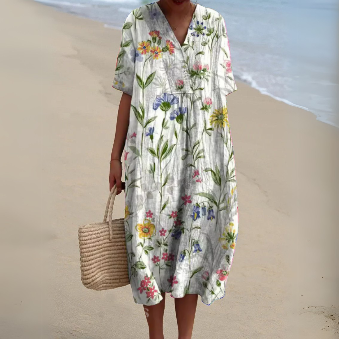 Lowri | Floral Short Sleeve Midi Dress | Feminine Elegance for Every Occasion
