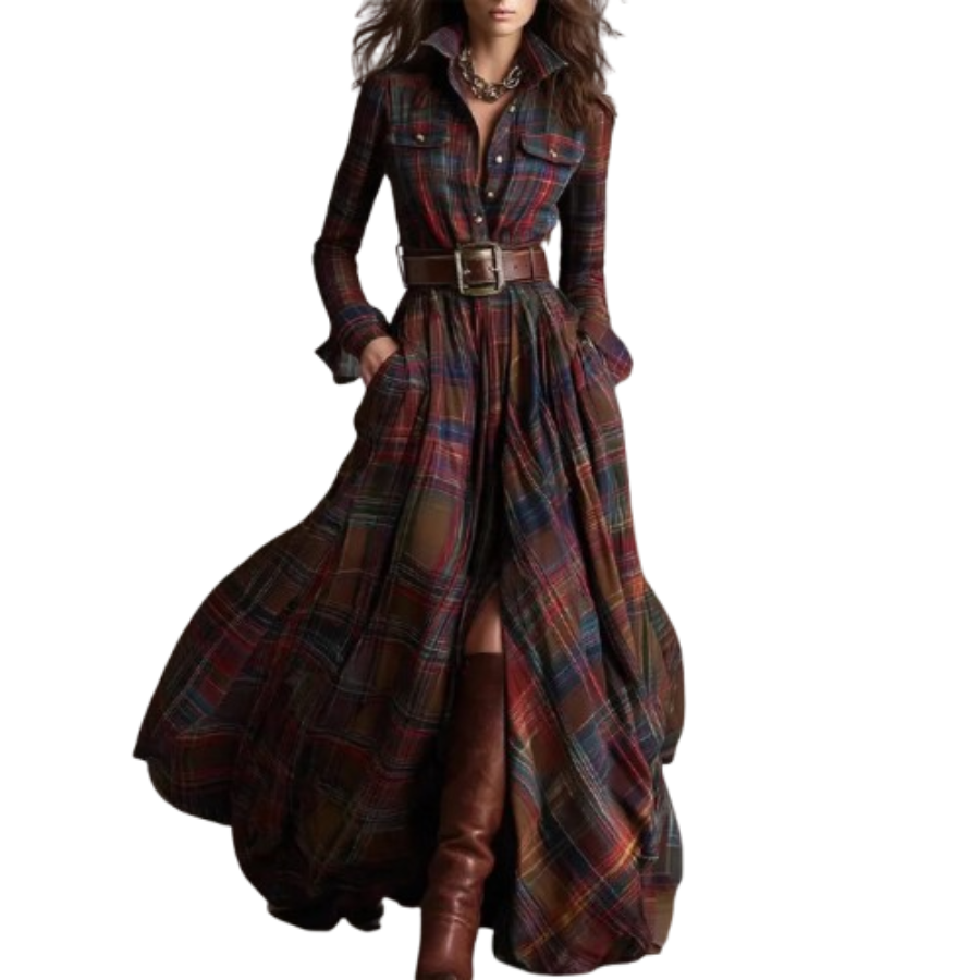 Leonor | Vintage Plaid Maxi Shirt Dress | Effortless and Stylish