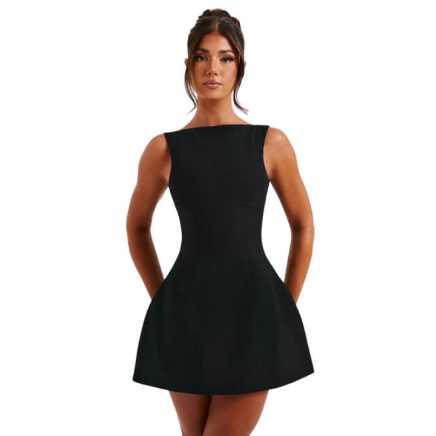 Angele | A-Line Boat Neck Mini Dress | Chic and Timeless