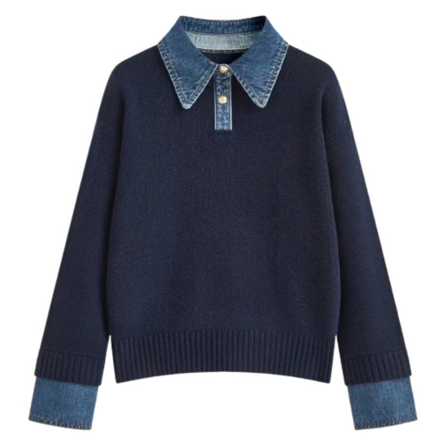 Elara | Women’s Denim Collar and Cuff Sweater | Casual Chic with Signature Details