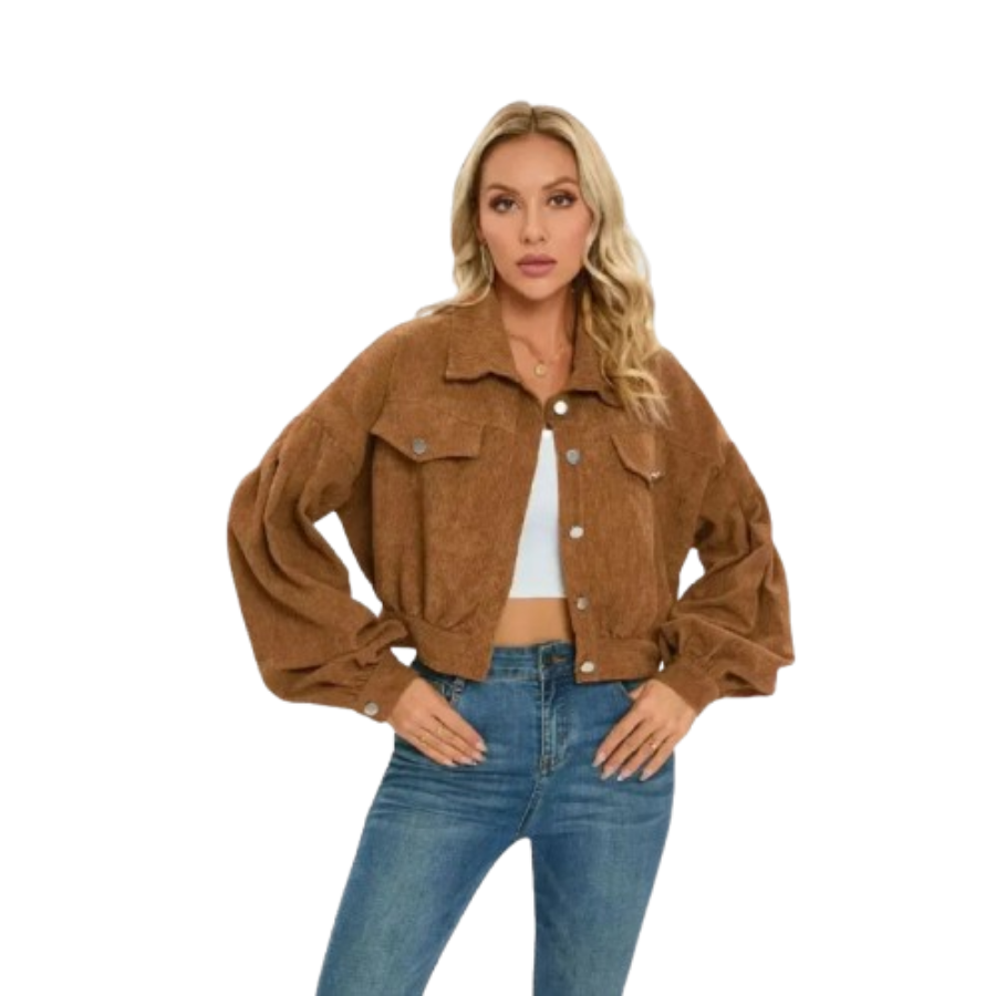 Gladys | Cropped Balloon Sleeve Corduroy Jacket | Playful Texture with Effortless Edge