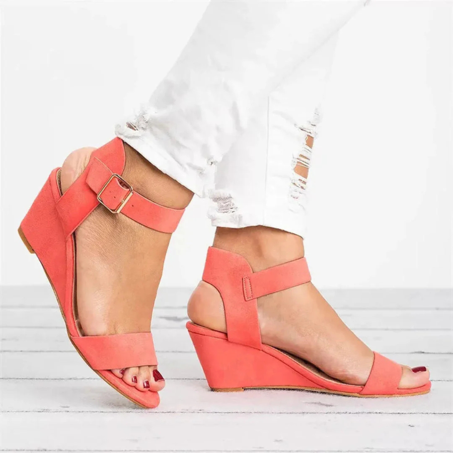 Laurel | Open-Toe Buckle Strap Suede Wedge | Elevated Comfort with Everyday Style