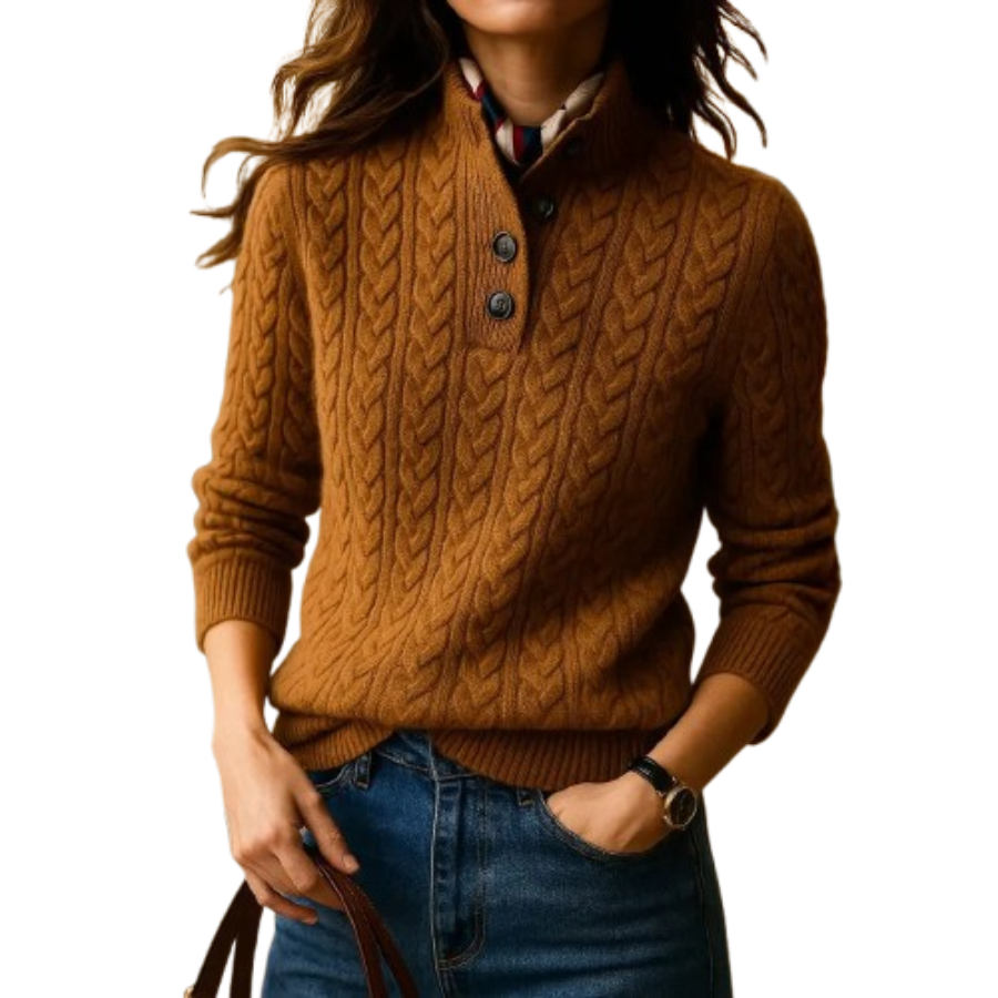 Sage | Women’s Cashmere Cable Knit Stand Collar Sweater | Cozy Luxury with Refined Texture