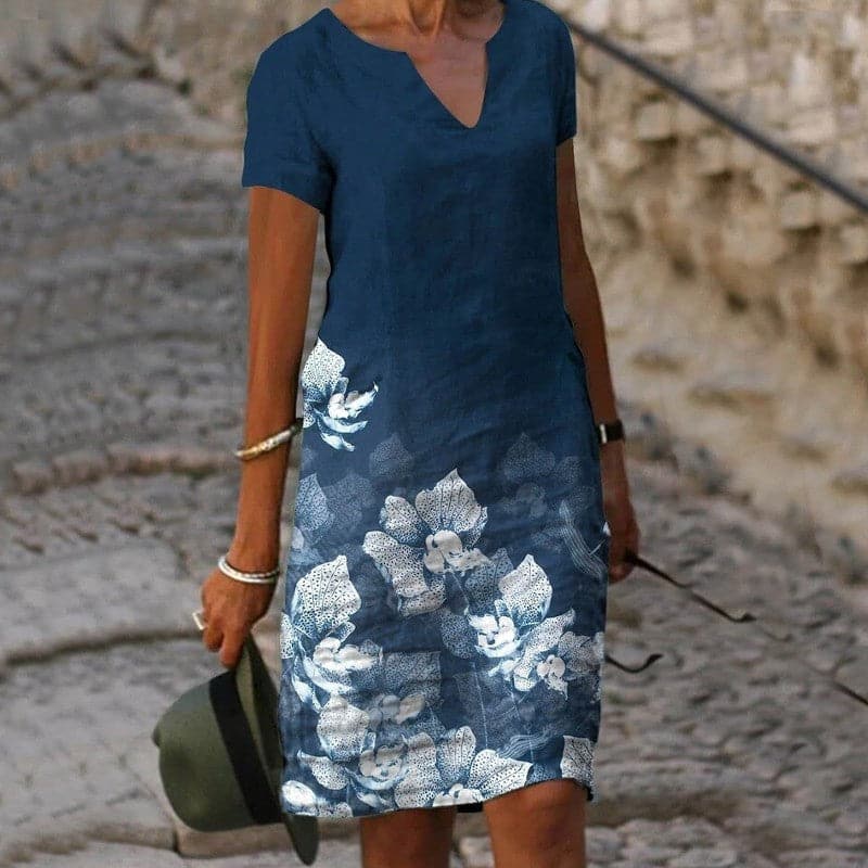 Nia | Women’s Linen Midi Dress | Breathable Short Sleeve Summer Elegance