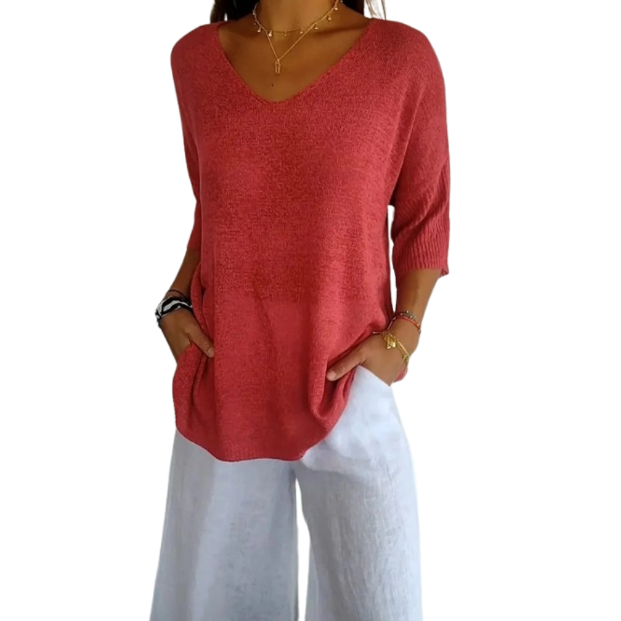 Tia | Women’s Knitted V-Neck Top | Soft Texture with Everyday Elegance