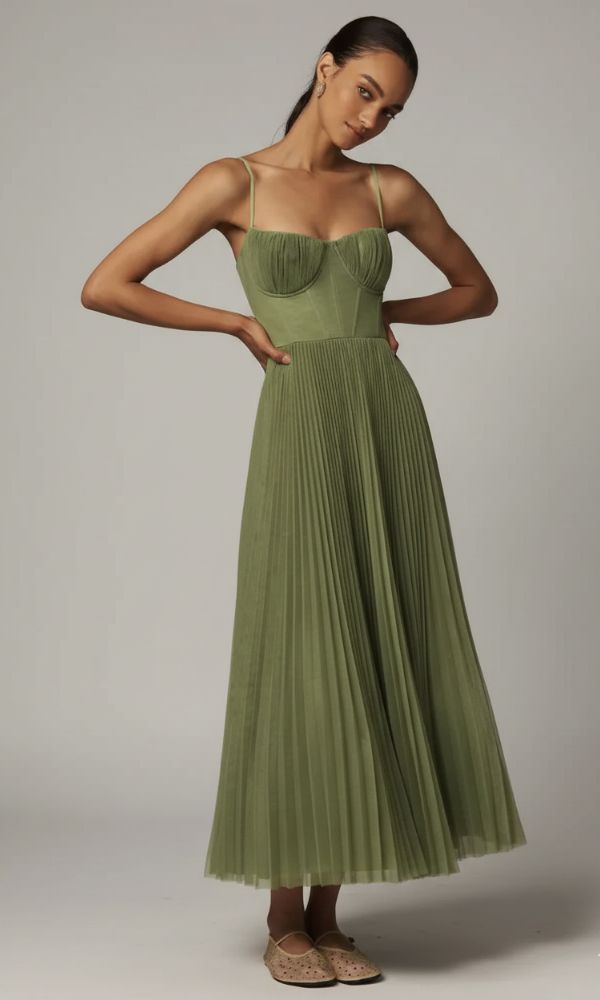 Florence | Women’s Corset Pleated Maxi Dress | Elegant Sculpted Silhouette for Special Occasions