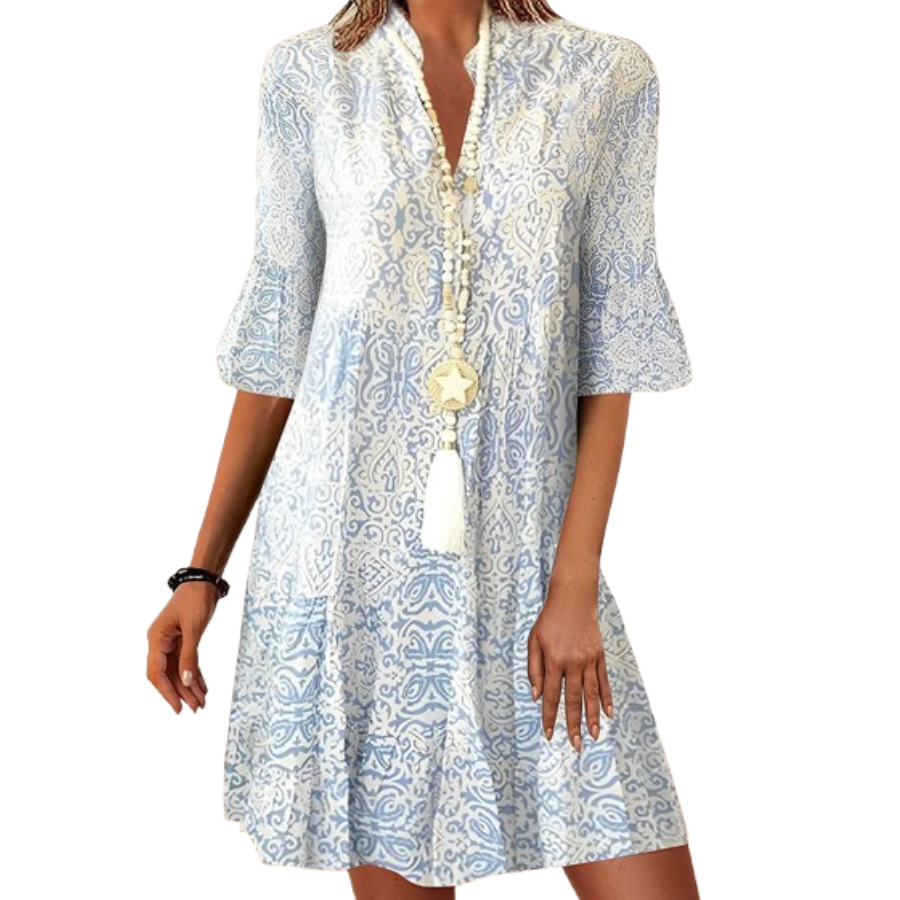 Vesna | Boho Mini Dress with Split Collar | Free and Feminine