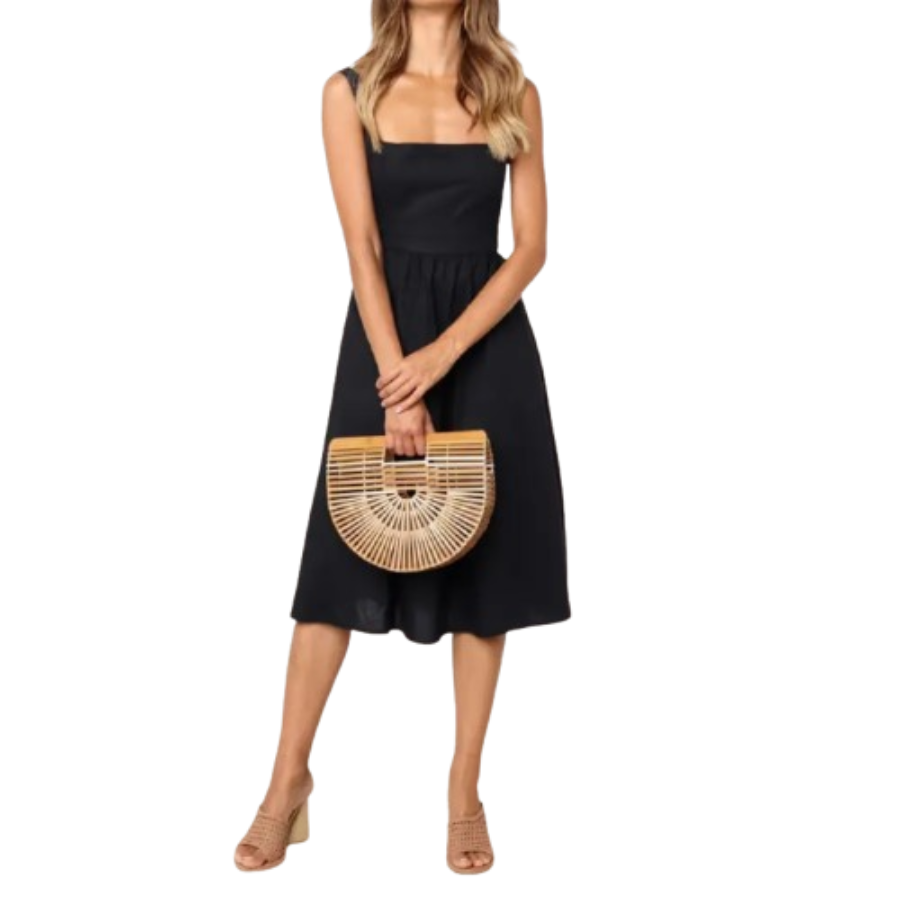 Alessandra | Square Neck Ruched Midi Dress | Elegant and Sculpting