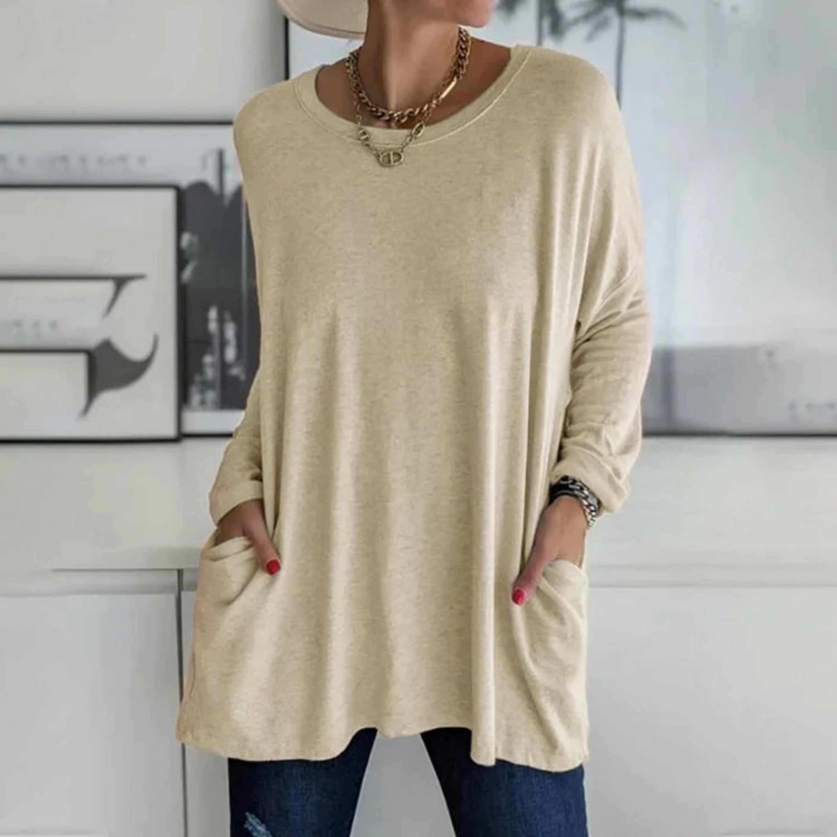 Beata | Women's Oversized Knit Sweater, Soft Pocket Pullover for Cozy Winter Casual Wear
