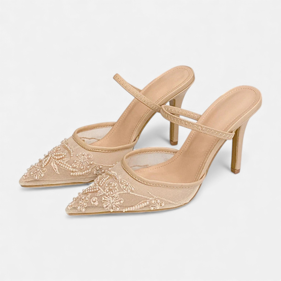 Mia | Embroidered Mesh Heels | Delicate and Refined