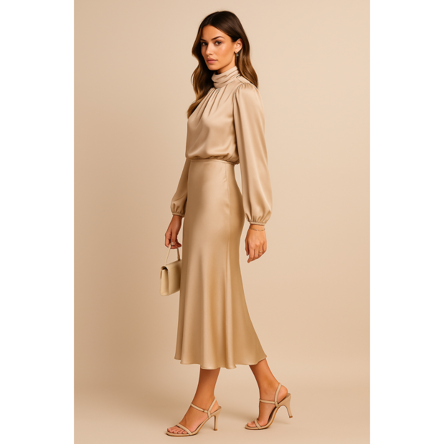 Alice | High Neck Midi Dress | Refined and Feminine