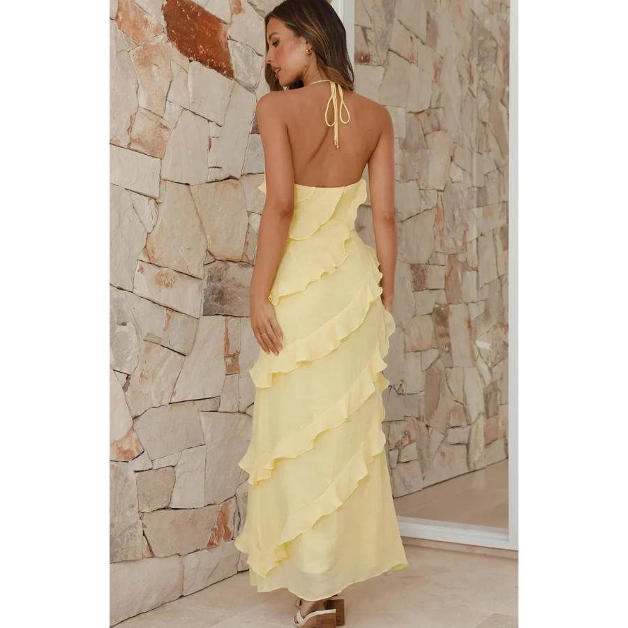 Ella | Ruffle Halter Neck Maxi Dress | Flowing and Elegant