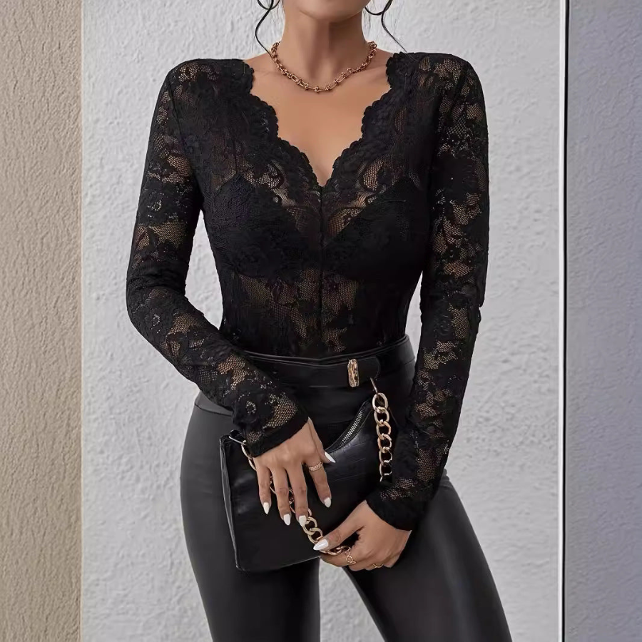 Briar | Lace Body V-Neck Top with Long Sleeves | Chic and Feminine