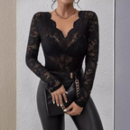 Briar | Lace Body V-Neck Top with Long Sleeves | Chic and Feminine