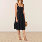 Alessandra | Square Neck Ruched Midi Dress | Elegant and Sculpting