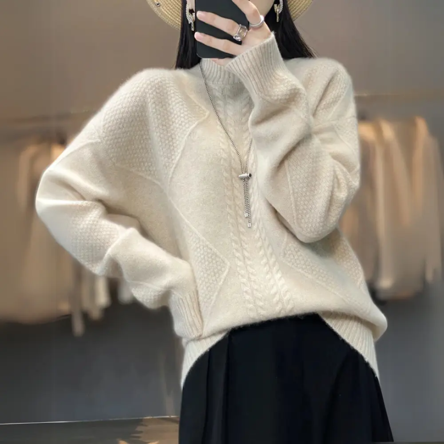 Laura | Women’s Textured Pattern Turtleneck Sweater | Cozy Detail with Refined Style