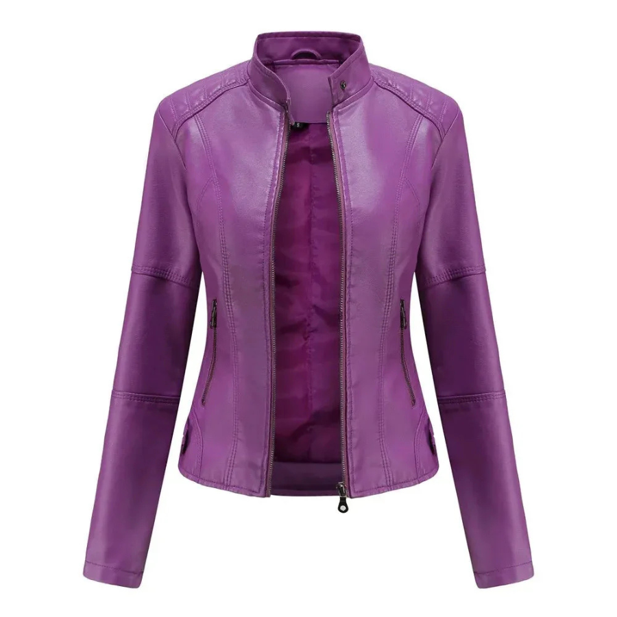 Isadora | Mandarin Collar Leather Jacket | Sleek Edge with Modern Confidence