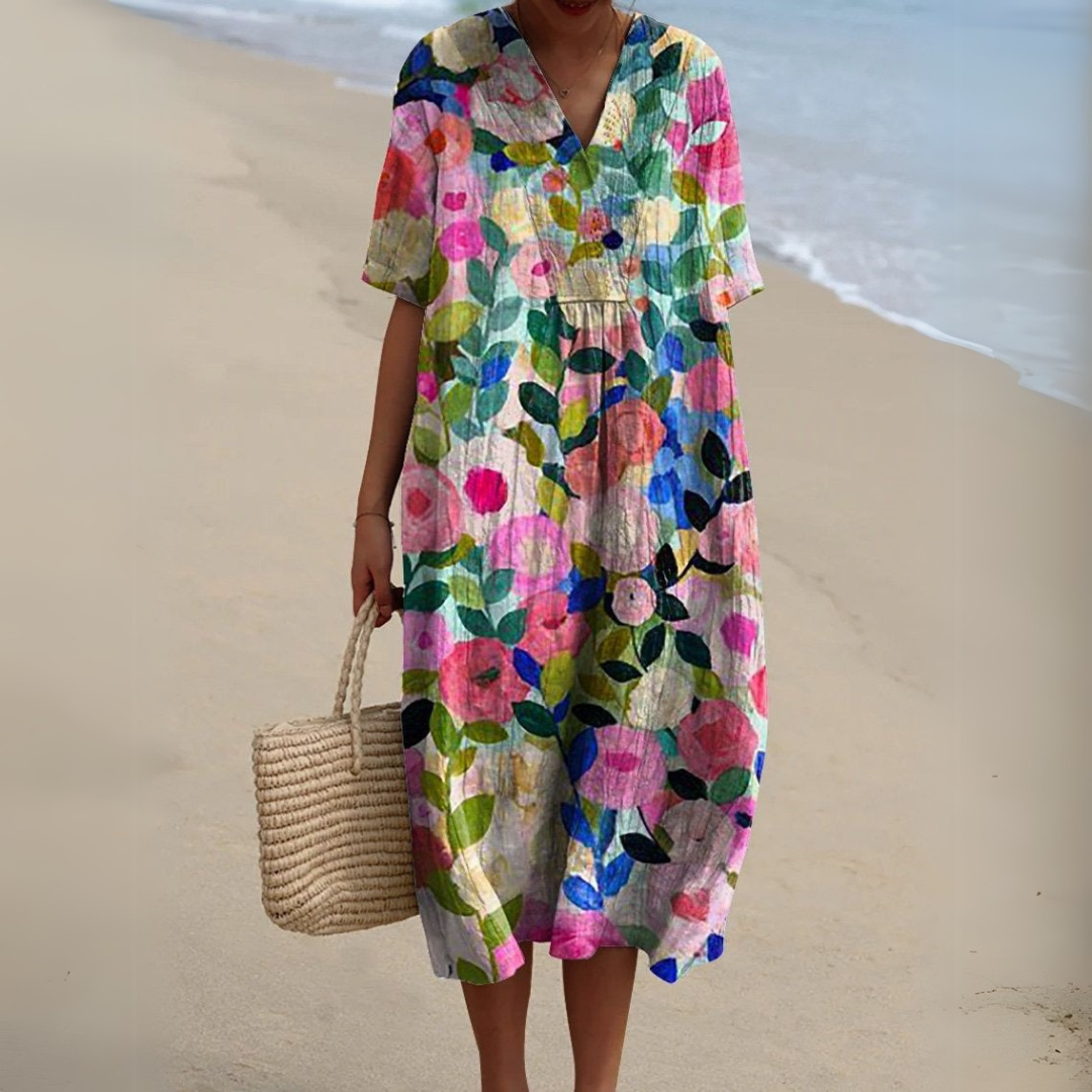 Lowri | Floral Short Sleeve Midi Dress | Feminine Elegance for Every Occasion