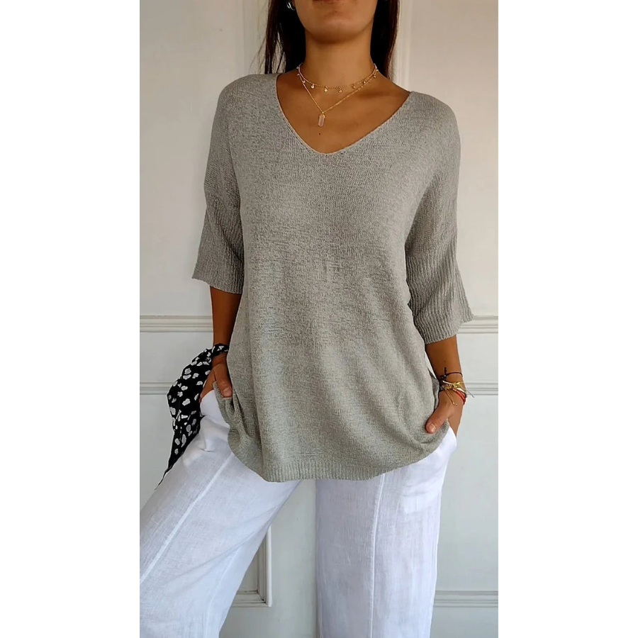 Tia | Women’s Knitted V-Neck Top | Soft Texture with Everyday Elegance
