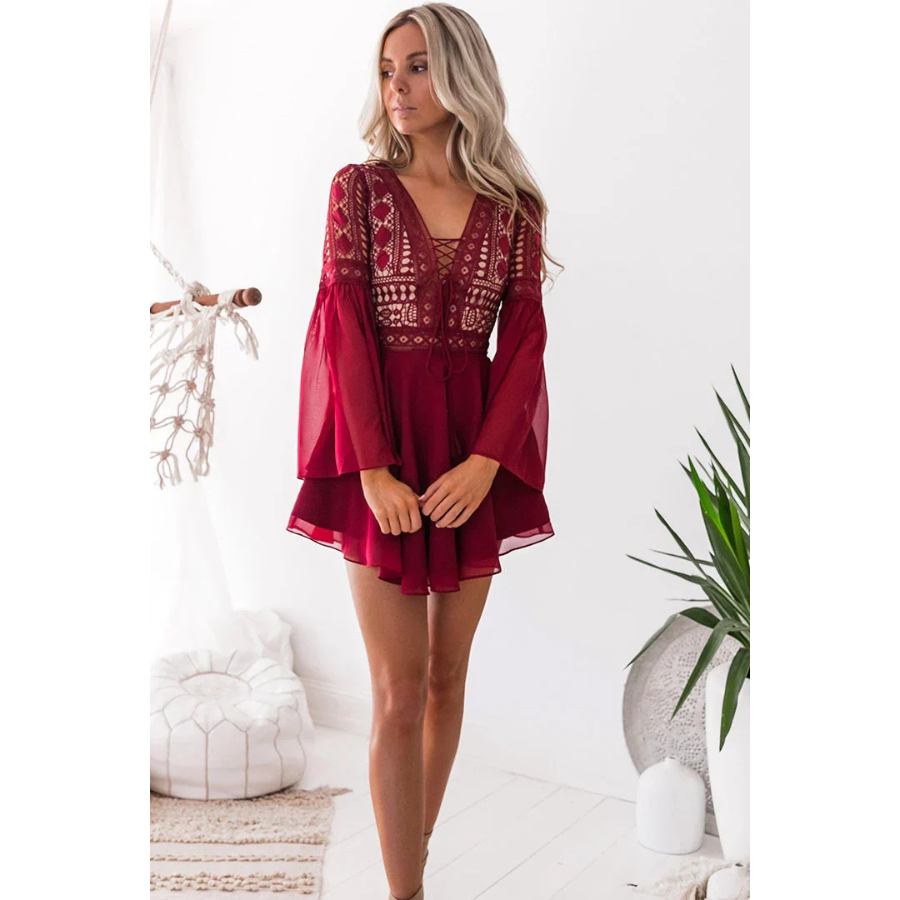 Lara | Lace-Up V-Neck Mini Dress | Elegant and Confident