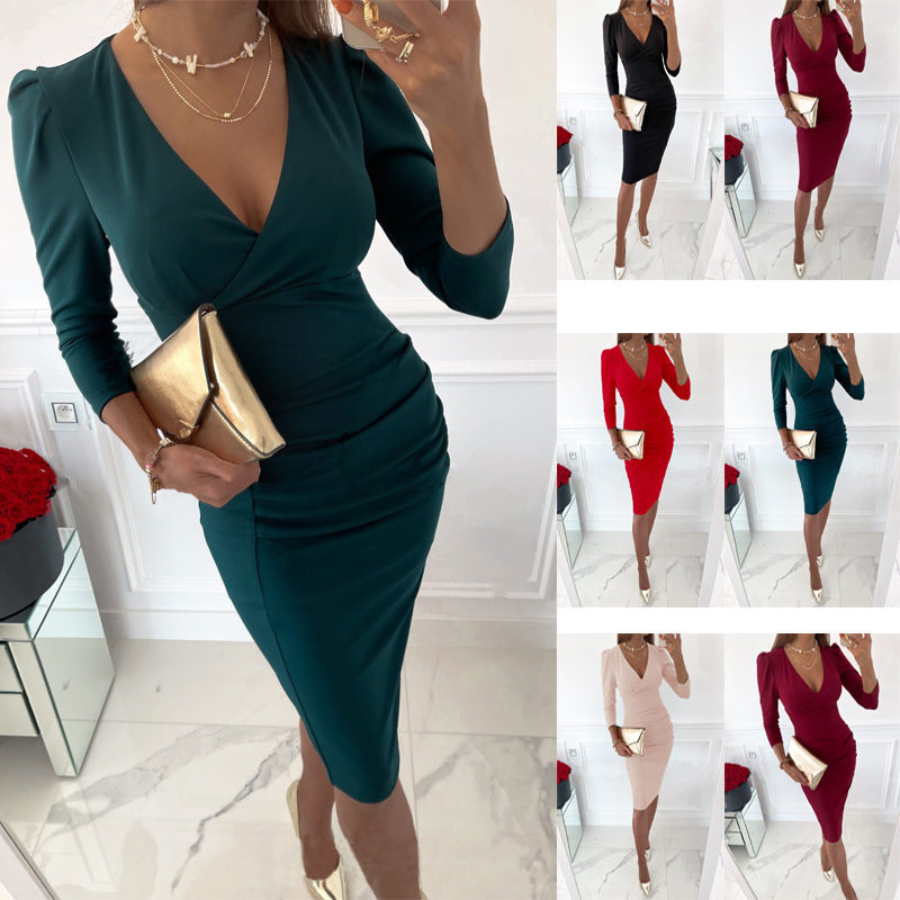Emilia | V-Neck Midi Dress | Elegant and Timeless