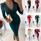 Emilia | V-Neck Midi Dress | Elegant and Timeless