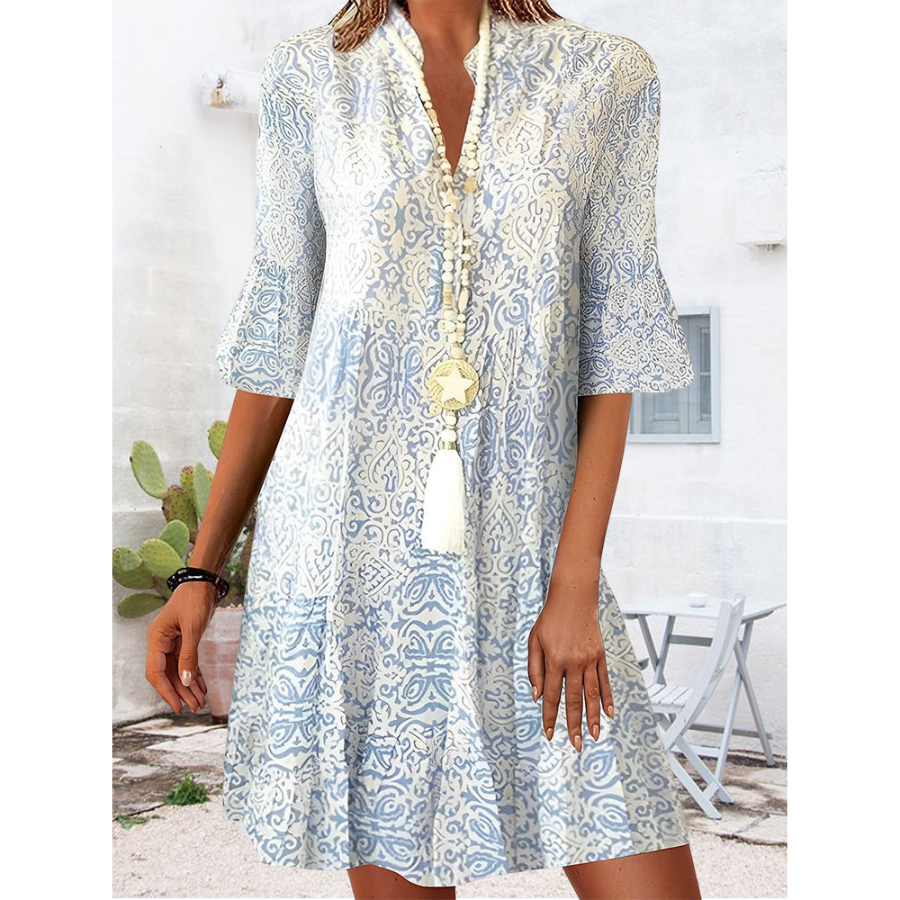 Vesna | Boho Mini Dress with Split Collar | Free and Feminine