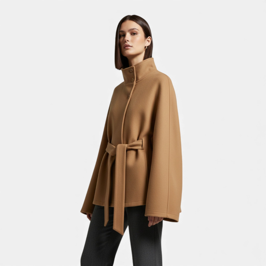 Camila | Short Belted Cape Coat | Modern and Elegant