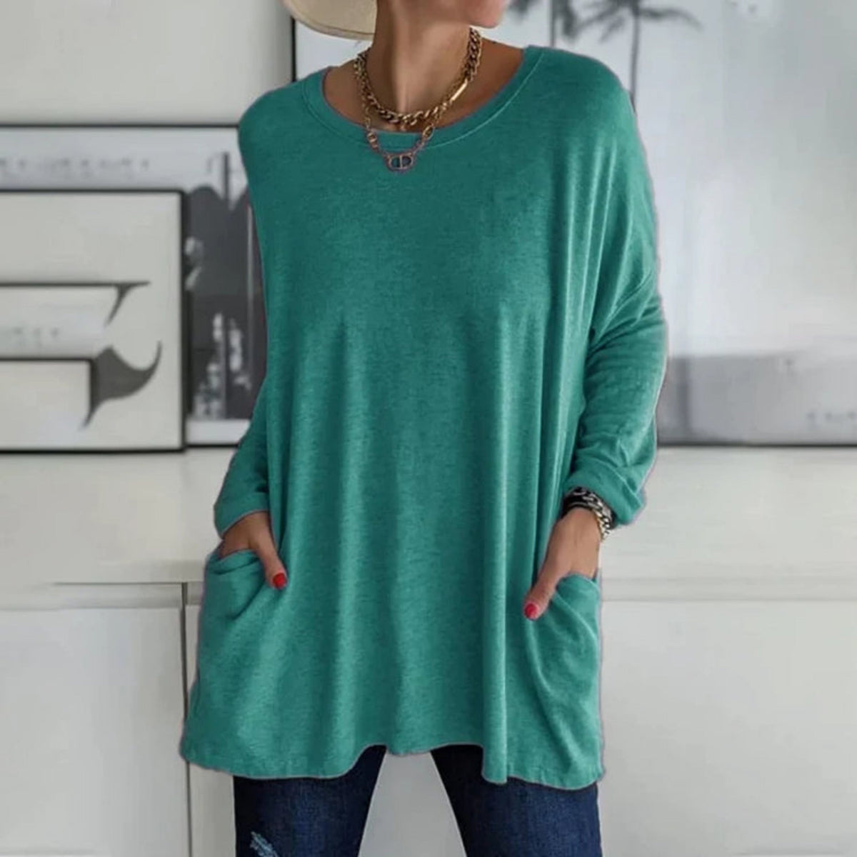 Beata | Women's Oversized Knit Sweater, Soft Pocket Pullover for Cozy Winter Casual Wear