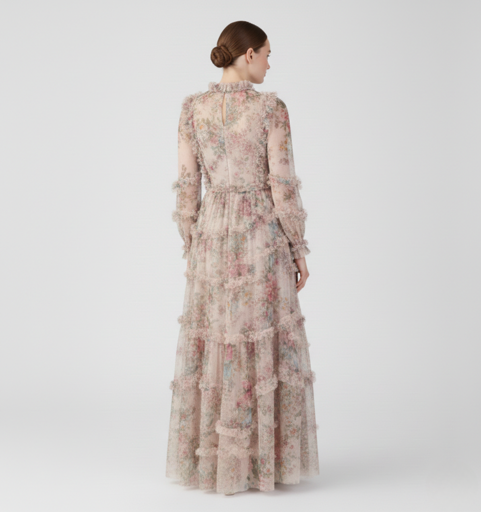 Willow | Women’s Floral Mock Neck Maxi Dress | Elegant Flowing Romantic Silhouette