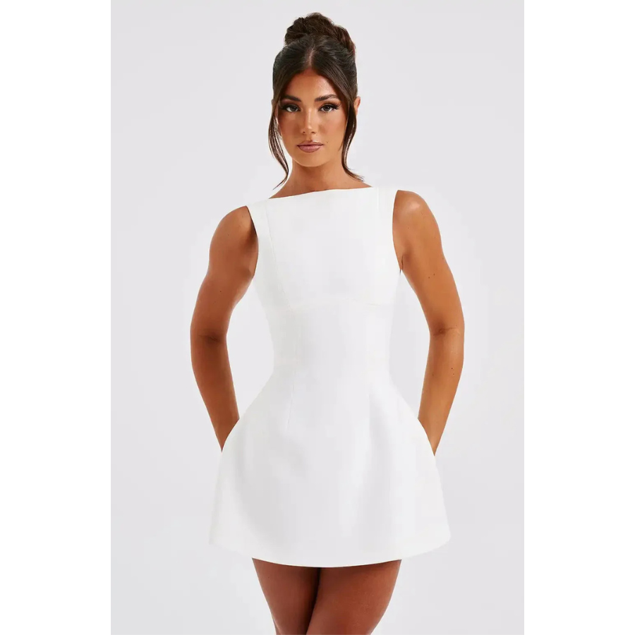 Angele | A-Line Boat Neck Mini Dress | Chic and Timeless