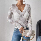 Briar | Lace Body V-Neck Top with Long Sleeves | Chic and Feminine