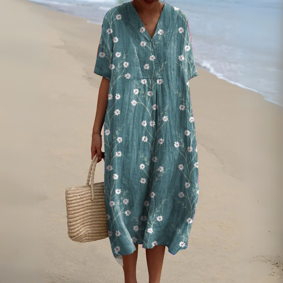 Lowri | Floral Short Sleeve Midi Dress | Feminine Elegance for Every Occasion