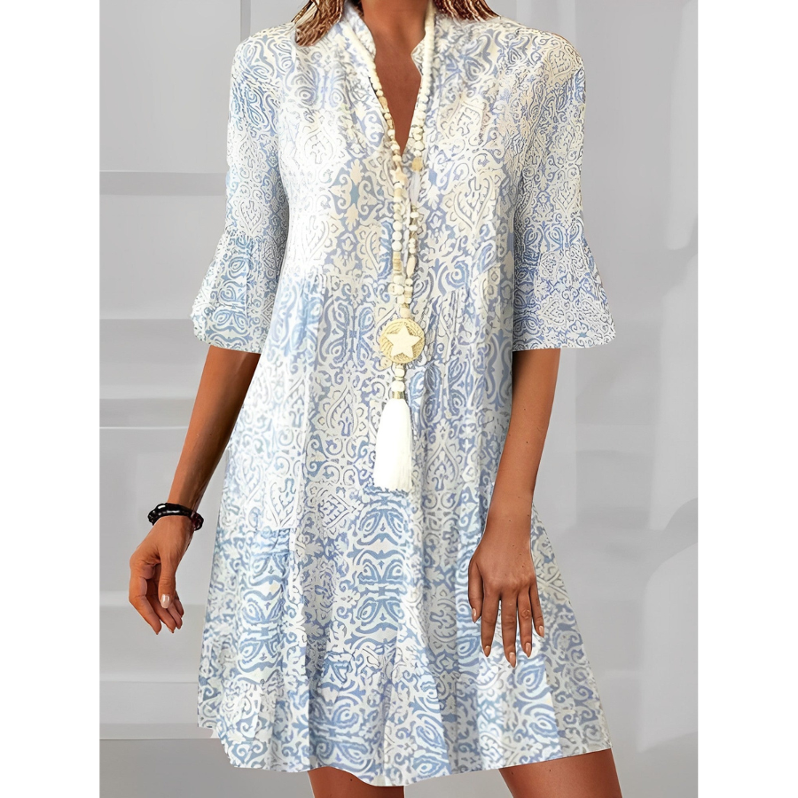 Vesna | Boho Mini Dress with Split Collar | Free and Feminine