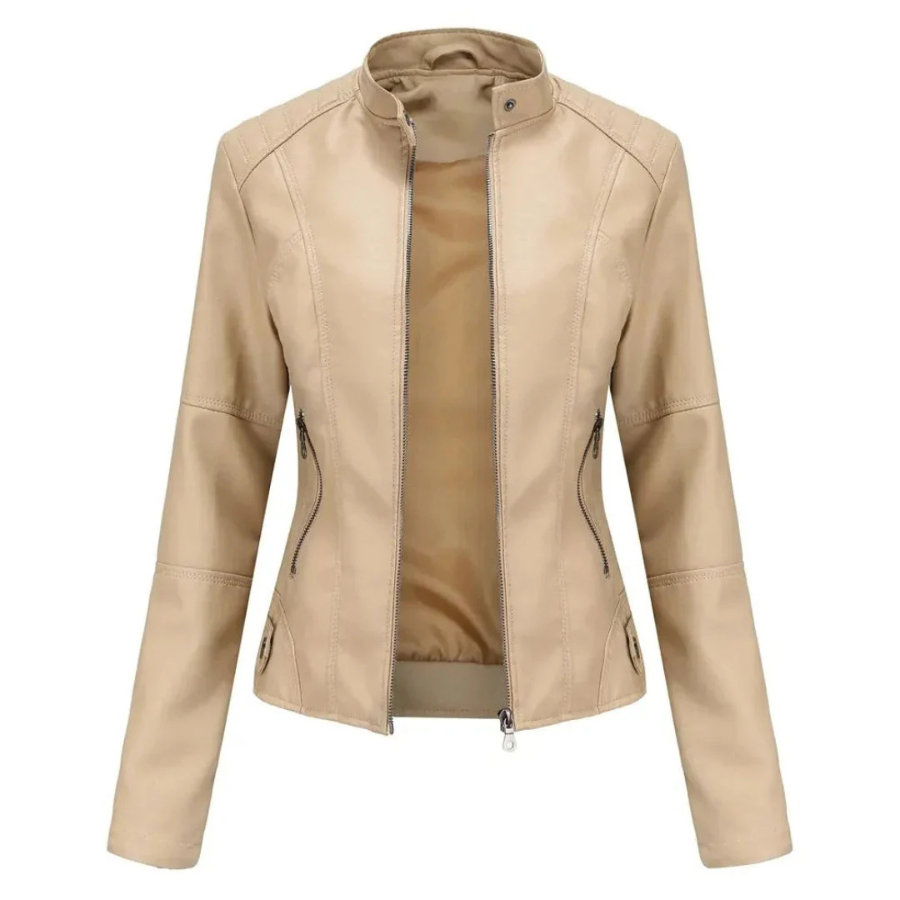 Isadora | Mandarin Collar Leather Jacket | Sleek Edge with Modern Confidence