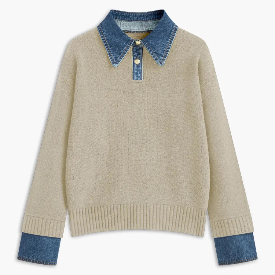 Elara | Women’s Denim Collar and Cuff Sweater | Casual Chic with Signature Details