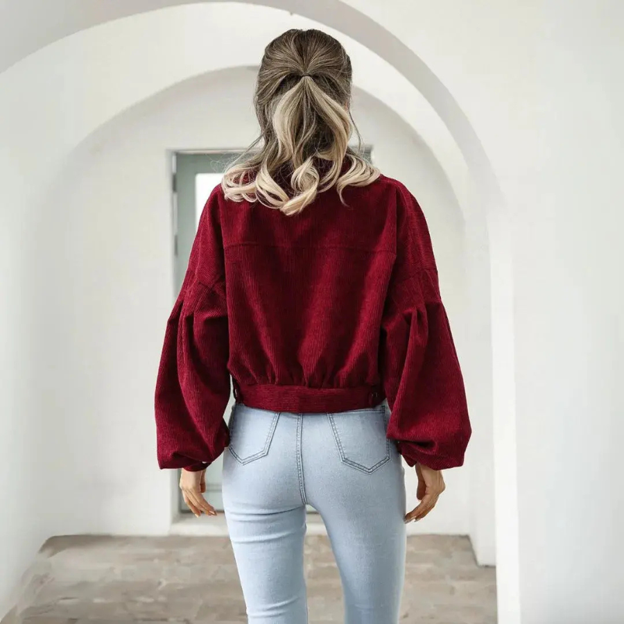 Gladys | Cropped Balloon Sleeve Corduroy Jacket | Playful Texture with Effortless Edge