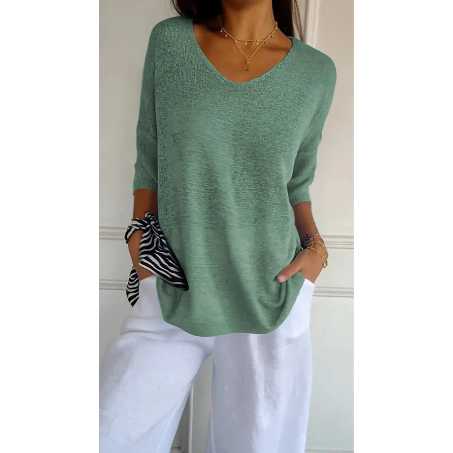 Tia | Women’s Knitted V-Neck Top | Soft Texture with Everyday Elegance