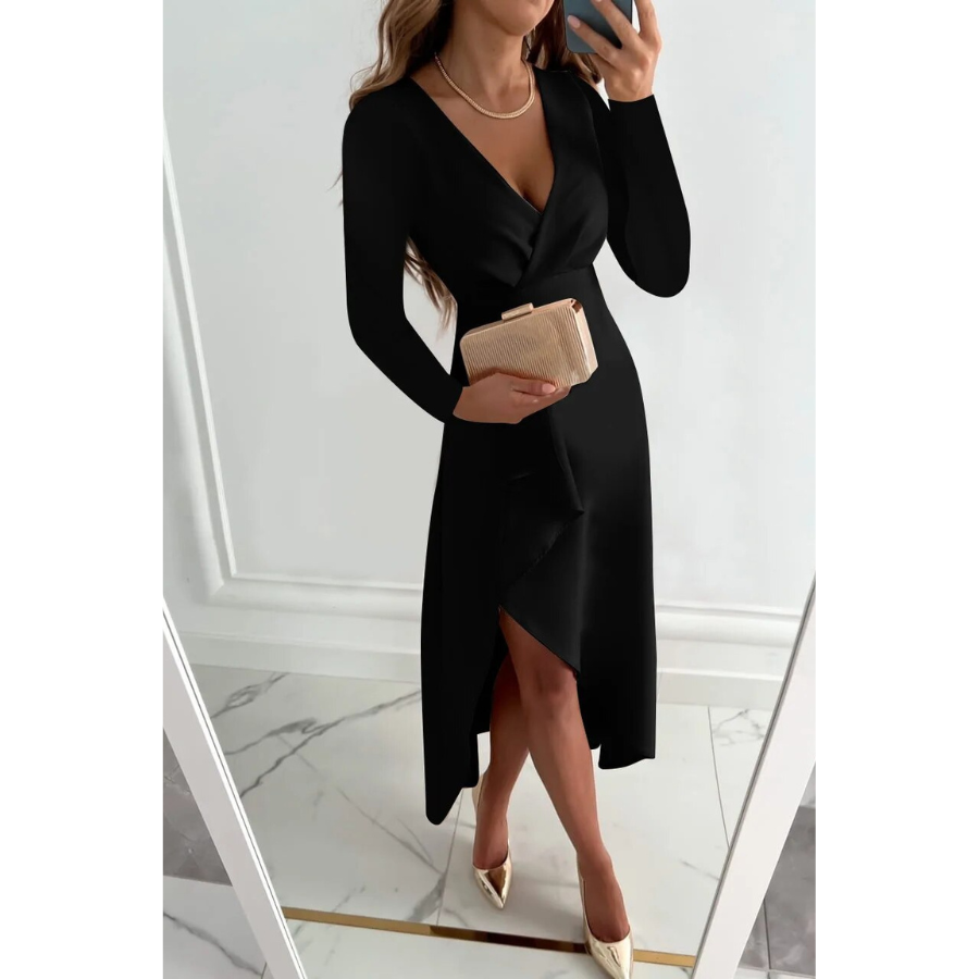 Jenny | Elegant V-Neck Midi Dress | Sleek and Feminine
