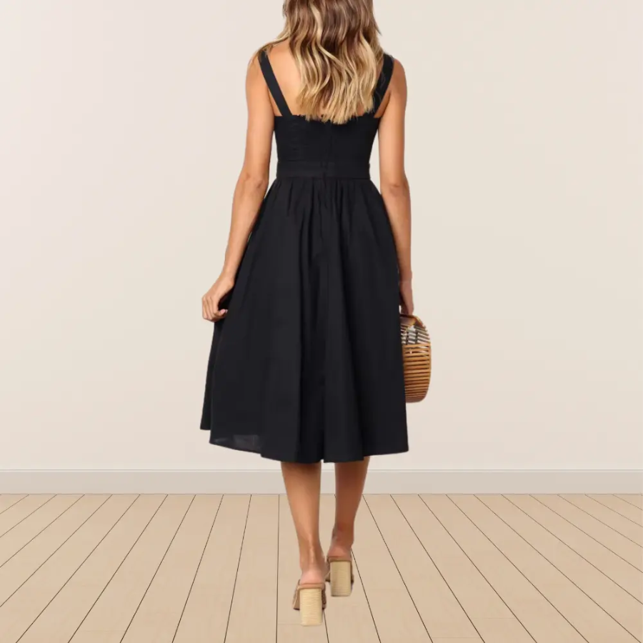 Alessandra | Square Neck Ruched Midi Dress | Elegant and Sculpting
