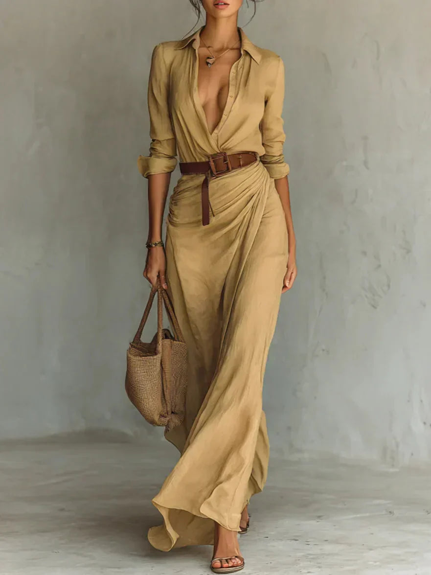 Amelia | Lapel-Wrap Maxi Dress | Elegant and Flowing