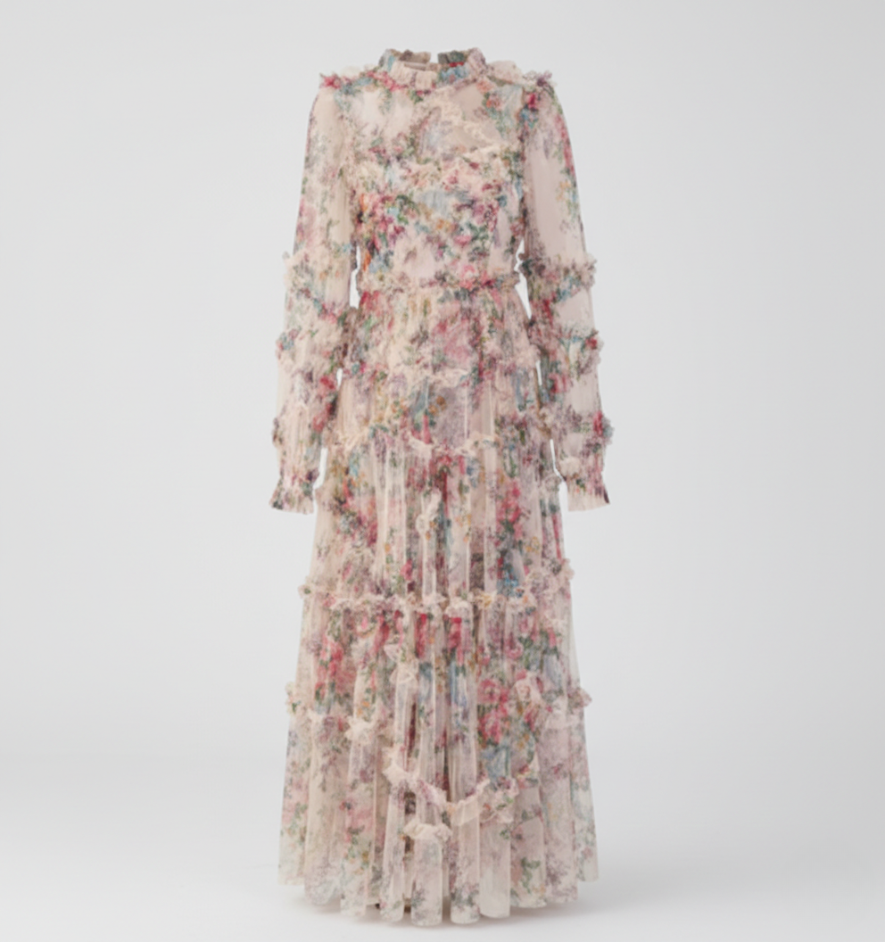 Willow | Women’s Floral Mock Neck Maxi Dress | Elegant Flowing Romantic Silhouette