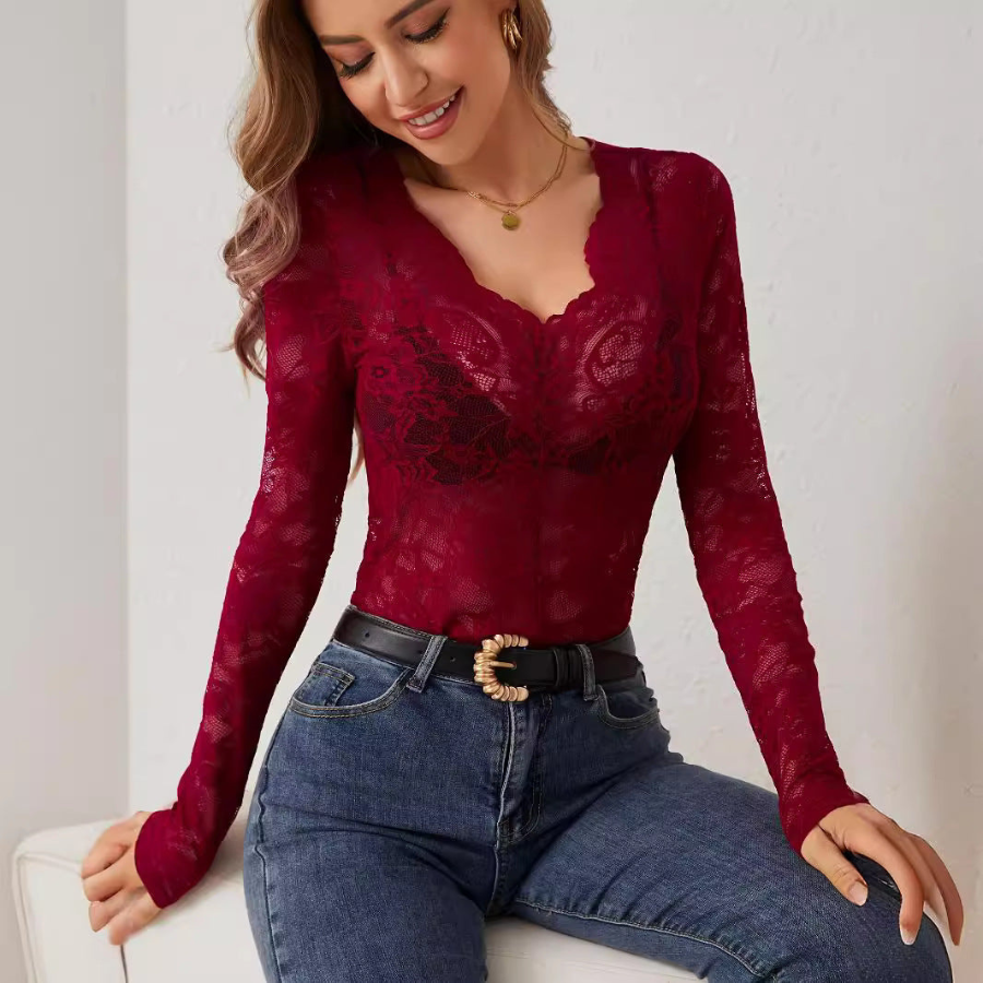 Briar | Lace Body V-Neck Top with Long Sleeves | Chic and Feminine