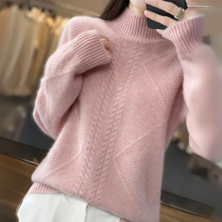 Laura | Women’s Textured Pattern Turtleneck Sweater | Cozy Detail with Refined Style